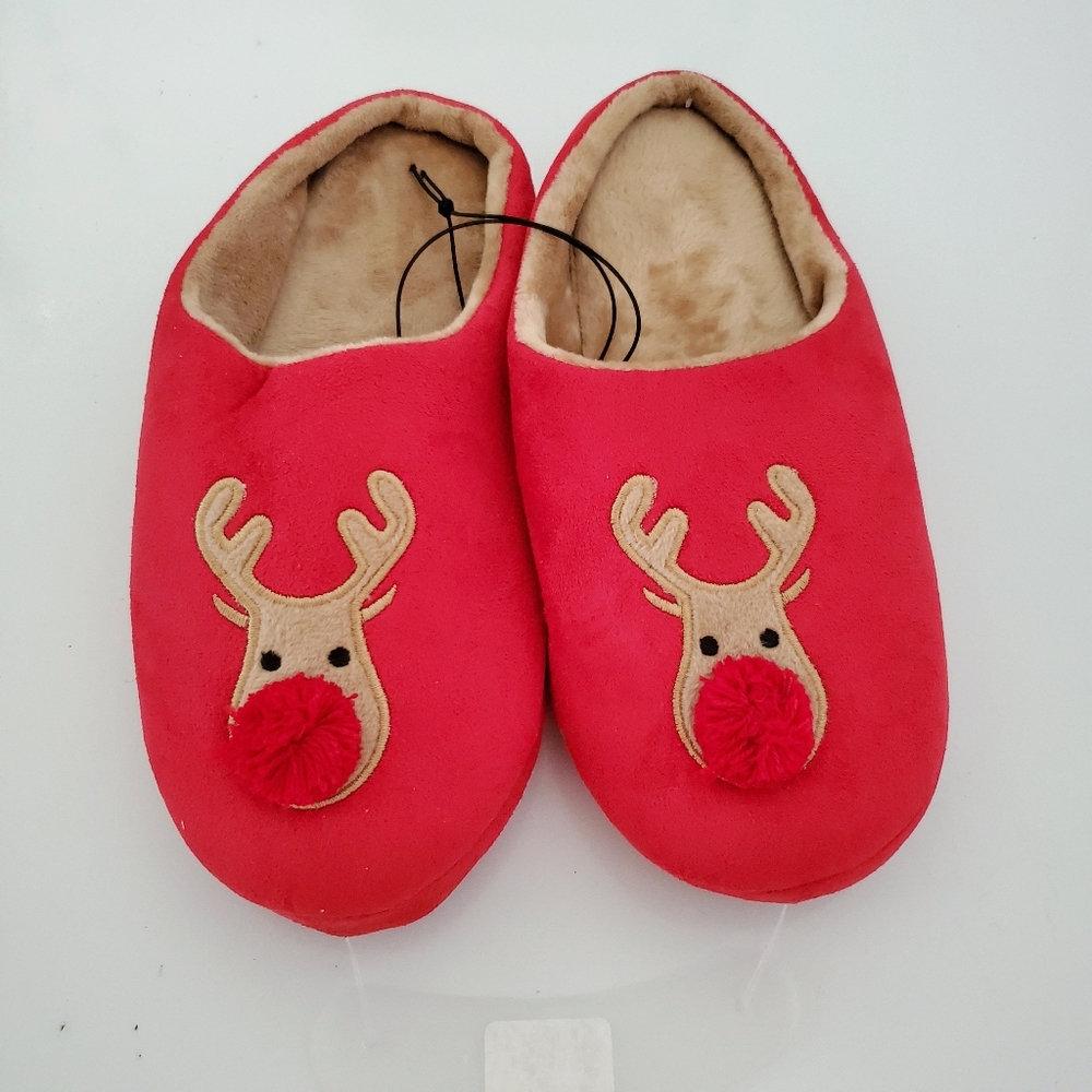 Rest your Soles Red Reindeer Slippers M 7-8